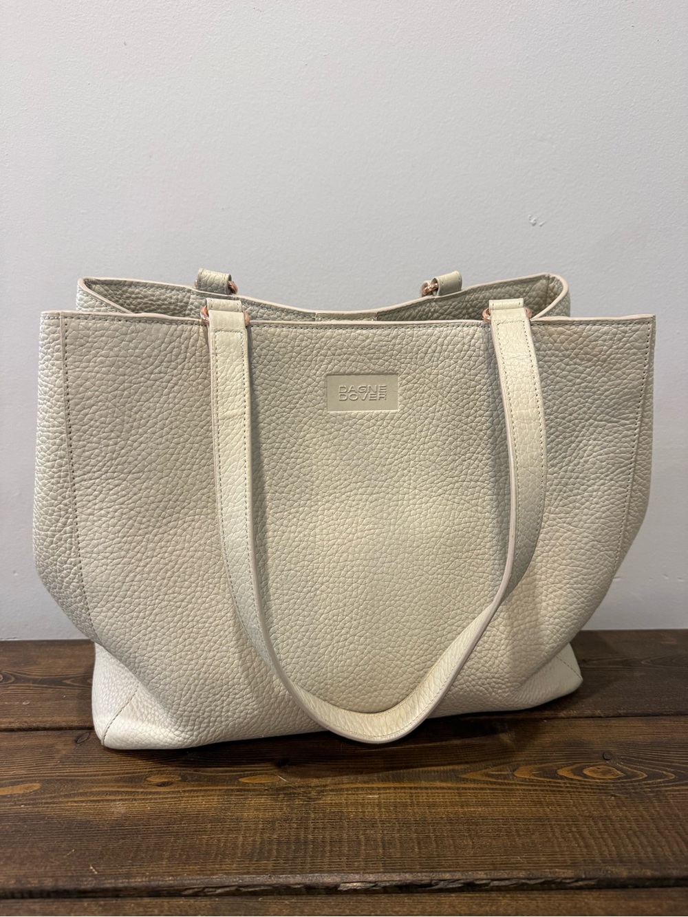 Dagne Dover Cream Textured Leather Tote